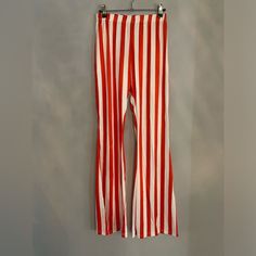 High Waisted Red And White Stripped Pants. Never Worn! Summer Bottoms With Vertical Stripes And Stretch, Stretch Summer Bottoms With Vertical Stripes, Stretch Bottoms With Vertical Stripes For Summer, White Pants With Contrast Stripes For Summer, Red Vertical Stripes Bottoms For Summer, Red Vertical Stripes Summer Bottoms, White Vertical Stripe Pants For Summer, White And Red Outfit, White Stripped Pants