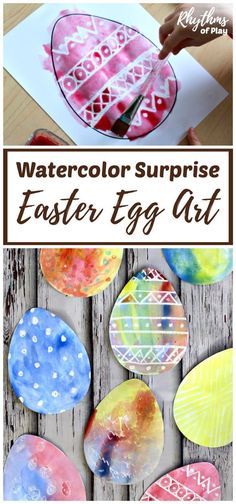 watercolor surprise easter egg art project for kids to do on the table with eggs