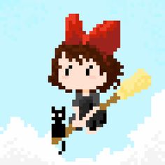 Ghibli Pixel Gif, Kiki's Delivery Service Pixel Art, Pixel Ghibli, Ghibli Pixel Art, Ghibli Gif, Notion Library, Gif Wallpaper, Pixel Art Templates