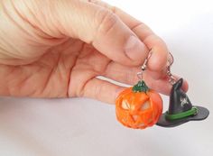 Halloween earrings pumpkin earrings witch hat earrings Halloween jewelry Halloween accessories Hallo Novelty Orange Earrings For Halloween, Fun Orange Halloween Earrings, Fun Orange Earrings For Halloween, Earrings Witch, Witch Hat Earrings, Pumpkin Cutouts, Earrings Funny, Pumpkin Halloween Costume, Orange Jewelry