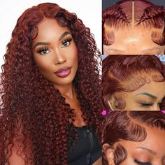 PRICES MAY VARY. 💖【Reddish Brown Curly Human Hair Wig Material】：Unprocessed 10A Brazilian Virgin Human Hair Deep Wave Lace Frontal Wigs, Full And Thick, Natural Look, Health And Comfort, Soft And Bouncy, Can Be Dyed, Bleached, Straightened And Restyled.No Smell, No Shedding &Tangle Free. 💖【Reddish Brown Lace Front Wigs Lace Size】13x4 Hd Transparent Lace, Soft, Invisible, Breathable &Comfortable. Free Part Lace Parting Space. You Could Do Any Part You Like; Make Your Face Looks So Cute. 💖【Redd Color Castaño, Curly Lace Frontal, Curly Color, Curly Lace Wig, Wig Material, Curly Human Hair Wig, Curly Lace Front Wigs, Wigs Human Hair, Human Virgin Hair