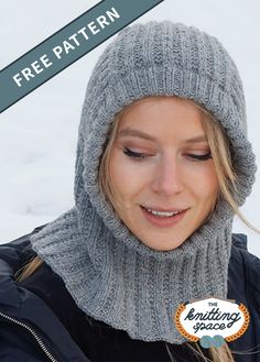 a woman wearing a knitted hat and scarf with text overlay that reads free pattern