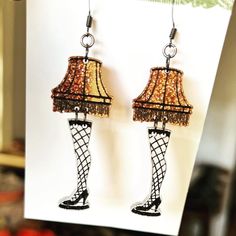 Lamp Earrings, Starter Earrings, Thanksgiving Earrings, Leg Lamp, Christmas Is Over, Jewelry Wall, Winter Earrings, Holiday Earrings, Funky Earrings