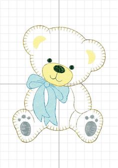 a drawing of a teddy bear with a blue bow