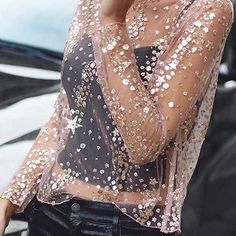 Sparkly Long Sleeve Sequin Embellished Mesh Tops for Women Women Crop Top, Vest Cardigan, Mesh Tops, Handbags Affordable, Long Sleeve Sequin, Cardigan Vest, Cardigan Tops, Tops For Women, High Collar