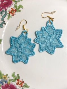 Lace Earrings Flower Earrings Floral Earrings FSL Earrings Embroidered Earrings Boho Earrings Retro Earrings Lincay Earrings - Etsy Embroidered Blue Earrings For Gift, Fsl Earrings, Embroidered Earrings, Retro Earrings, Lace Earrings, Retro Earring, Earrings Flower, Blue Springs, Earring Crafts