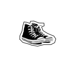 a black and white drawing of a pair of sneakers