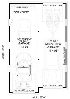 the garage floor plan for a two car garage