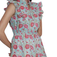 This sleeveless, cotton dress is fully lined and features pockets. A fun floral dress, perfect for a summer dayProduct Overview: Available in sizes XS-XL 100% cotton Handwash Handprinted Intended Fit: XS fits most 2-4, S fits most 4-6, M fits most 6-8, large fits most 8-10, XL fits most 10-12, XXL fits most 12-14 Care Instructions: Wash on a cold delicate cycle with gentle detergent. Lay flat or hang dry. Turn inside out before washing if there are appliqués or gold-painted detailing on the garm Summer Cotton Sleeveless Dress For Garden Party, Summer Cotton Sundress For Garden Party, Cotton Sundress For Garden Party With Floral Design, Cotton Floral Sundress For Garden Party, Summer Sleeveless Floral Cotton Dress, Cotton Floral Print Sleeveless Sundress, Feminine Cotton Sundress For Garden Party, Casual Sleeveless Floral Dress With Ruffles, Cotton Sleeveless Dress For Spring Garden Party