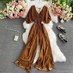 49078215082262 Casual Fitted Polka Dot Jumpsuits And Rompers, Casual Fitted Polka Dot Jumpsuit, Chic Polka Dot Jumpsuits And Rompers For Party, Fitted Polka Dot Casual Jumpsuits And Rompers, Summer V-neck Polka Dot Jumpsuits And Rompers, Brown Fitted V-neck Jumpsuits And Rompers, Brown Fitted V-neck Jumpsuit, Brown V-neck Jumpsuits And Rompers For Spring, Casual V-neck Polka Dot Jumpsuits And Rompers