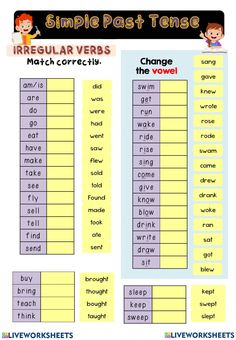 the irregular verbs worksheet is shown in this image, and it has two different