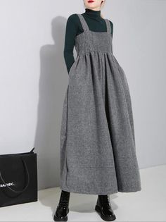 Loose Elegant Cotton Jumpsuit GRAY-FREE SIZE Stylish Fall Outfits, Cotton Jumpsuit, Suspender Dress, 가을 패션, Overall Dress, Mode Inspiration, Types Of Skirts, Muslim Fashion, Gray Dress