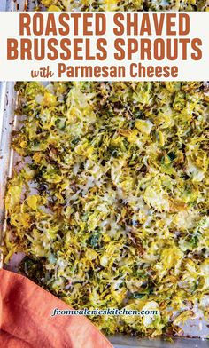 roasted brussel sprouts with parmesan cheese in a casserole dish