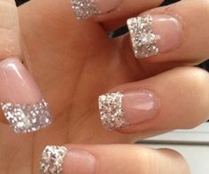 Silver Tip Nails, Vegas 2023, Glitter French Tips, French Tip Nail Designs, French Tip Acrylic Nails, Her Nails, French Nail, Tip Nails, Pretty Nail Art