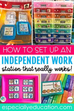 an assortment of independent work stations with the words how to set up an independent work station that really works