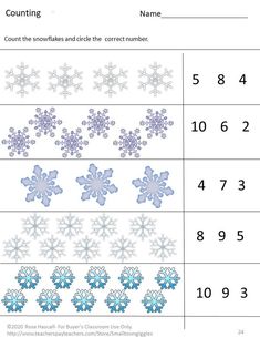 snowflakes and numbers worksheet for counting