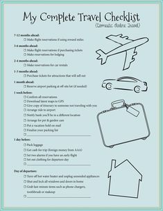 a travel checklist with the words, my complete travel checklist written in black and white