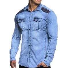 Suede Patchwork, Denim Shirt Men, Long Sleeve Denim Shirt, Winter Jacket Men, Cotton Long Sleeve Shirt, Stylish Jackets, Leather Shirt, Casual Stylish, Denim Jacket Men