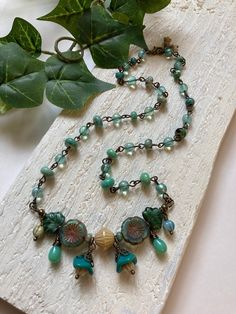 Flower Cluster, Necklace Flower, Turquoise Glass, Glass Bead Necklace, Style Necklace, Czech Glass, Boho Jewelry, Bohemian Style, Necklace Etsy