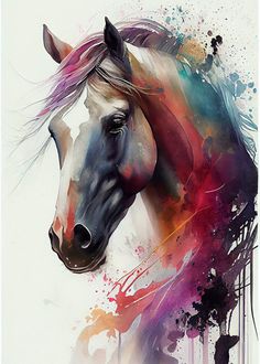 a painting of a horse with multicolored hair