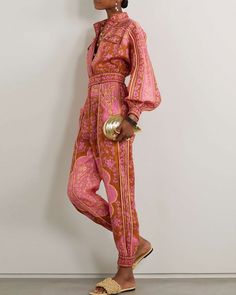 Floral-print linen jumpsuit Pink-S Zimmermann Resort 2024, Zimmerman Jumpsuit, Art Festival Outfit, Ethno Style, Colorful Jumpsuit, Beautiful Prints, Zimmermann Dress, Linen Jumpsuit, Statement Dress