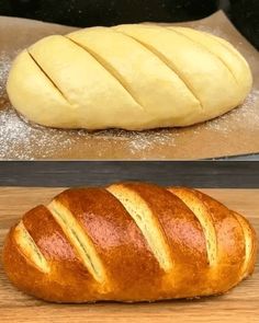 two pictures side by side one with bread and the other with dough