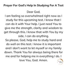 prayer for god's help in studying for a test