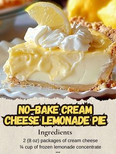 no - bake cream cheese lemonade pie recipe