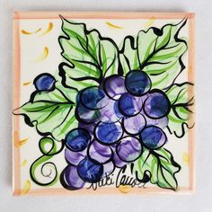 Vicki Carroll Hand Painted Pottery Tile Trivet Grapes & Signed Square 6" X 6" Preowned awesome condition, small nick on one corner, see pictures Vintage, signed, retired design 1990's, pottery ceramic Hand painted, colorful, grape design, pink peach border, purple, green, yellow Has numbers on the back tile, made in Mexico, #8 marked in center on back Measures 6" X 6", hand wash Grape Design, Tile Trivet, Painted Pottery, Hand Painted Pottery, Ceramic Hand, 10 Picture, Pottery Painting, See Picture, Doodle Art