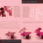 an image of a brochure with different shapes and sizes in pink, black and white