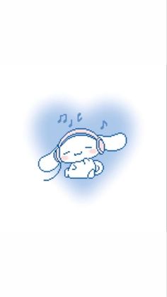 a drawing of a dog with headphones and music notes on its ears, sitting in front of a white background