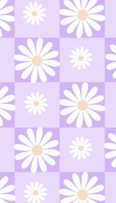 a pink and white checkered pattern with daisies