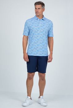 The future of fashion is here. Your favorite classic polo featuring our patented cooling technology. Never break a sweat and stay dry in less than forgiving temperatures while protecting yourself with UPF 50+ sun protection. Horizontal Stripes, Royals, Short Sleeve Polo, Fall Collections, Spring Collection, Modern Fit, Printed Shorts, Short Pants, Outerwear Jackets