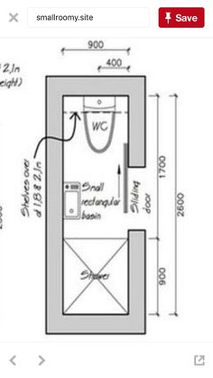 a drawing of a bathroom with measurements on it