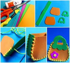 the process for making felt purses with scissors, glue and other crafting supplies