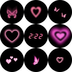 the numbers are lit up with hearts and butterflies in pink on black circles that spell out love