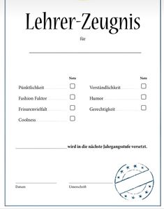 an award certificate with the words lehrer - zeugnis in german and english