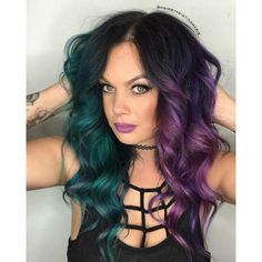 ❥ѴισℓɛттαѲρнɛℓια❥ Rainbow Roots, Purple And Green Hair, Edgy Hair Color, Purple Ombre Hair, Hair Color Unique, Hair Magazine