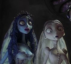 the corpse bride and groom are looking at each other