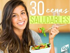 a woman is holding a salad in her hand with the words 30 ceas saludables