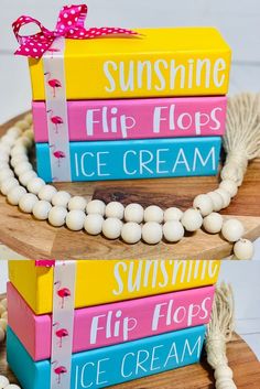 Summer Decor, Colorful Home Decor, Colorful Tiered Tray Decor, Summer Tiered Tray Decor, Tiered Tray Decor, Sunshine, Flip Flops, and Ice Cream Summer Theme Home Decor, Summer Decorations For Office, Summer Tier Tray Decor, Summer Diy Crafts Decor, Summer Sign Ideas, Summer Decorations For Home Diy Ideas, Spring And Summer Decor, Summer Wood Crafts Diy, Summer Wooden Crafts