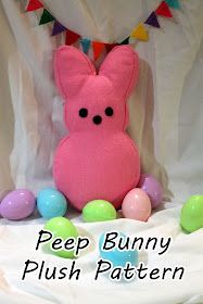 a pink bunny stuffed animal surrounded by easter eggs and bunnies with the words pee bunny plush pattern