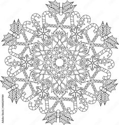 Christmas Geometric Intricate Detailed Mandala Adult Coloring Page Intricate Circular Pattern Zentangle