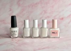 OPI Funny Bunny Swatches (Plus Similar Shades) — Lots of Lacquer Essie White Nail Polish Colors, Essie Marshmallow, Ncla Nail Polish, Drugstore Nail Polish, Essie Ballet Slippers, Best Nail Polish Brands, Essie Colors, White Manicure, Bunny Nails