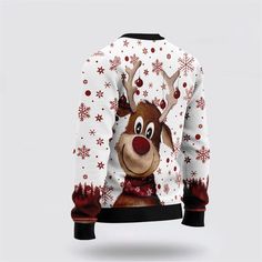 Reindeer Merry & Bright Ugly Christmas Sweater – Sweater Gifts For Pet Lover – Excoolent The Sweater is the epitome of classic comfort and style. Crafted from premium materials, it offers warmth and softness, making it a must-have for chilly days. With its versatile design, it effortlessly complements various outfits, whether layered over a shirt... White Holiday Sweater As Gift, White Christmas Sweater As A Gift, White Christmas Sweater As Gift, White Holiday Sweater As A Gift, Casual Shirt Women, Preppy Look, Embroidered Caps, Sweater Collection, Sweater Gift