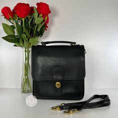 Vintage Coach #5130 Station Bag in Black Leather

Made in the US & estimated to be from the late 80's- early 90's 

Includes hangtag

Condition- some mild normal wear throughout, please see photos

Please see photos for approximate measurements. 

Please note: we add USPS signature confirmation upon delivery for orders at/over $298. 

Thank you for shopping with us! Black Leather Watch, Vintage Coach Bags, Vintage Coach, Coach Bags, Purses And Handbags, Leather Watch, Bags Handbags, Accessory Gift, Shoe Accessories