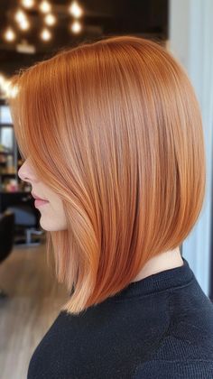 Achieve a sleek and sophisticated look with a copper peach bob that’s timelessly elegant. Visit our site for more chic and polished hair ideas. Save this pin for your next sophisticated hair transformation! Copper Bobs, Copper Bob Hair, Copper Bob, Sophisticated Hair, Peach Hair Colors, Strawberry Blonde Hair Color, Peach Hair, Polished Hair