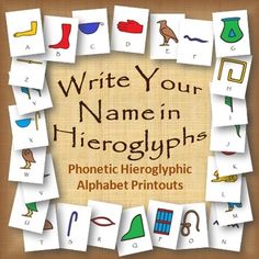 the cover of write your name in hieroglyphs phonicic heroglyphic alphabets