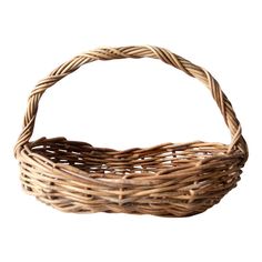 a wicker basket is shown on a white background