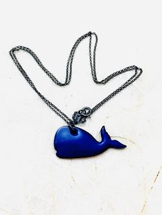 Adorable Blue enameled whale pendant. Includes 18 inch Sterling silver chain. Whale measure 1 3/4 inches in length. Dark Blue enamel. Handle as glass. Handmade in the Pacific Northwest. 🐳 Blue Enamel Necklaces With Lobster Clasp, Whale Pendant, Whale Jewelry, Whale Gift, Whale Necklace, Bunny Necklace, Jewelry Cute, Blue Whale, Valentines Necklace